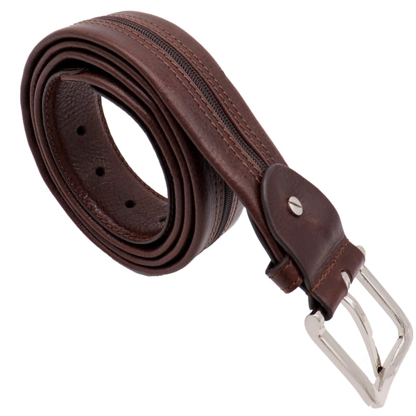 Moneybelt  - Gratis Leren Riemtasje - Bruin Riemtasje - Riem Met Rits - Riem Met Geheimvak