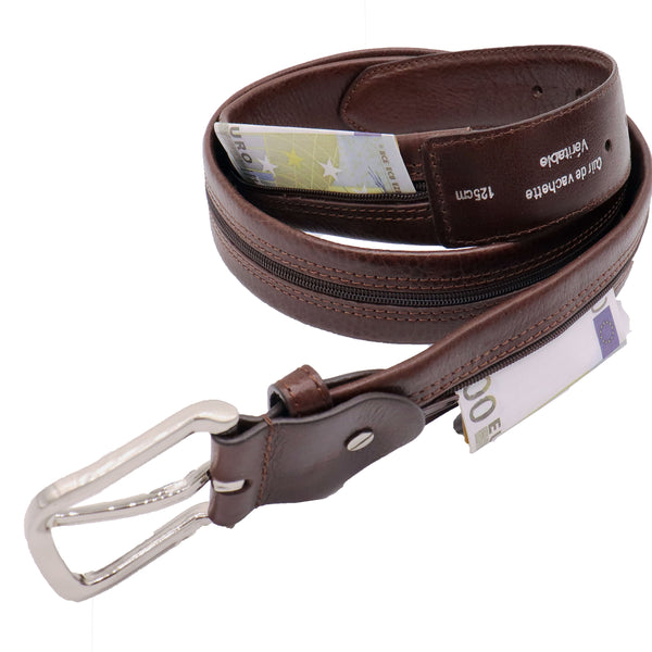 Moneybelt  - Gratis Leren Riemtasje - Bruin Riemtasje - Riem Met Rits - Riem Met Geheimvak