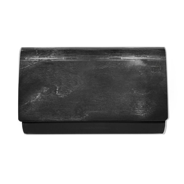 Clutch made of shiny black wood and leather