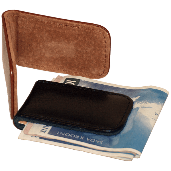 Magnetic money clip made of full-grain leather,